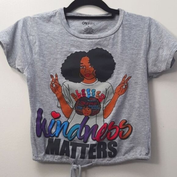 On Fire Graphic Crop top Corded Waist Gray 100% Cotton  Size Small - Picture 1 of 9